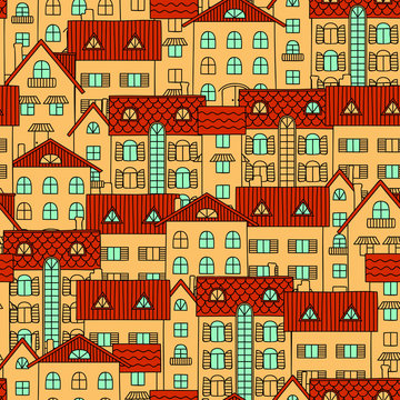 Background with yellow houses © evgeniavv