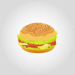 Hamburger isolated on white background. Vector illustration. 