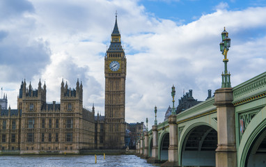 Fototapeta na wymiar Houses of Parliament Big Ben and Westminster Bridge