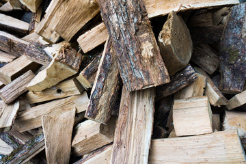 Pile of chopped fire wood.  Stack of firewood