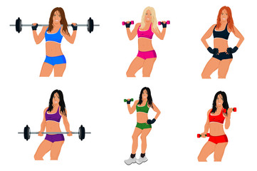 Fototapeta na wymiar fitness woman, exercising, sport, vector, set
