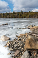 Frozen Lake Champlain with ice fishing
