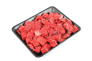 chopped fresh beef in container tray