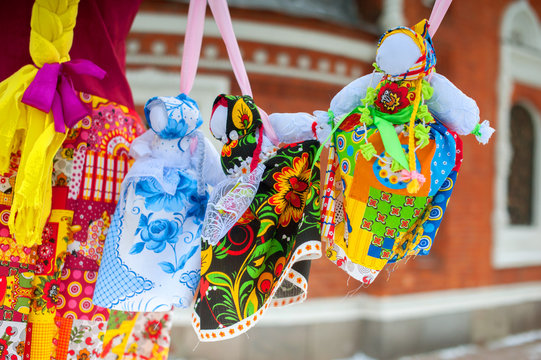 Russian Maslenitsa dolls in traditional dresses