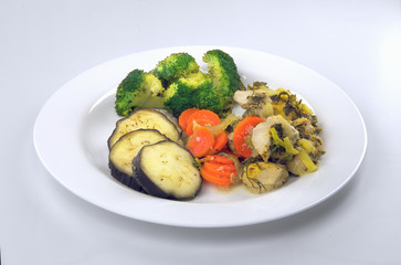 Homemade chicken stew with broccoli and other vegetables