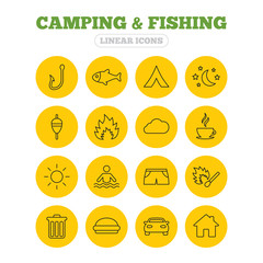 Camping and fishing icon. Coffee cup, hamburger.