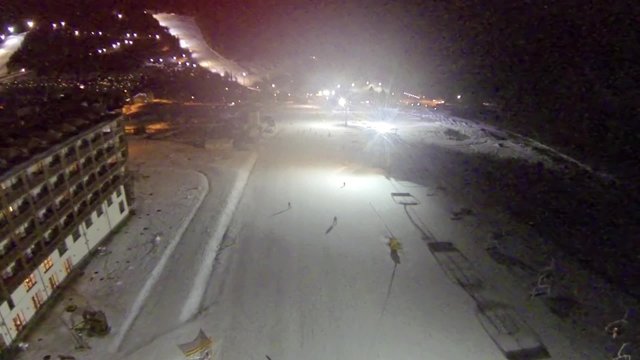 Aerial shot of ski slope the Bukovel resort at night