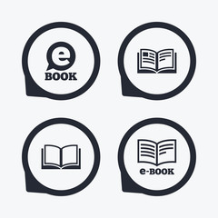 Electronic book signs. E-Book symbols.