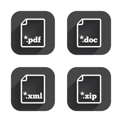 Document signs. File extensions symbols.