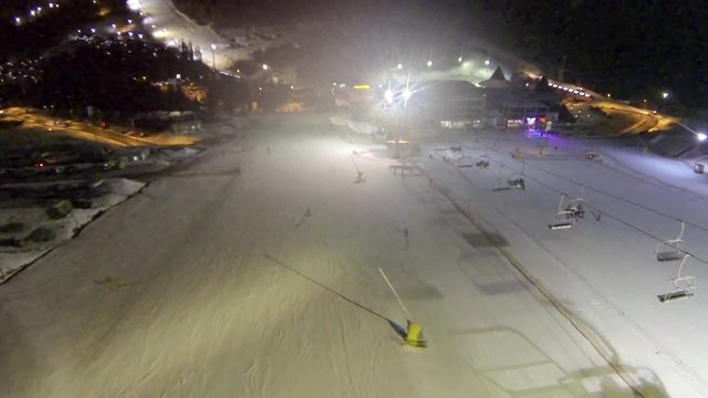 Aerial shot of ski slope the Bukovel resort at night