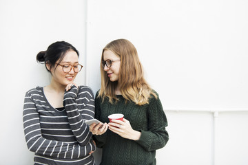 Women Talking Friendship Connection Technology Concept