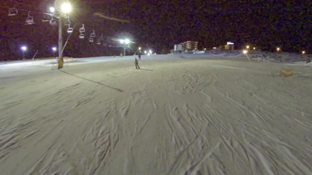Aerial shot of ski slope the Bukovel resort at night