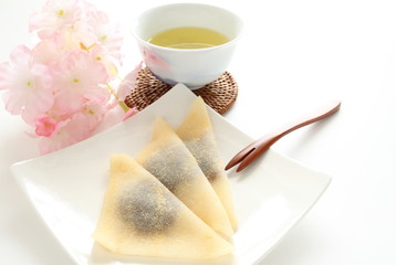 Japanese food, Yatsuhashi red bean paste in Mochi and tea