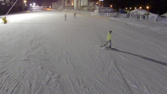 Aerial shot of ski slope the Bukovel resort at night
