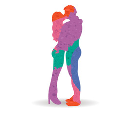 couple kissing drawn painted icon vector