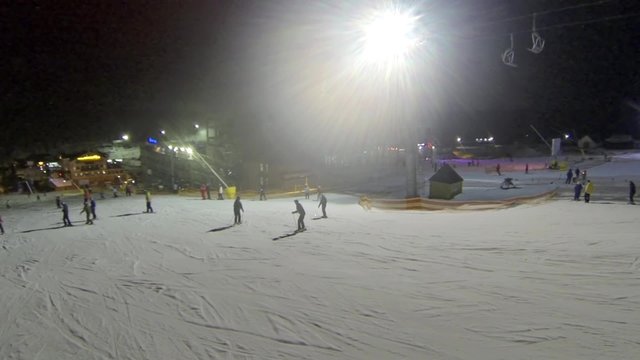 Aerial shot of ski slope the Bukovel resort at night