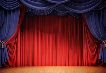 velvet curtains and wooden stage floor