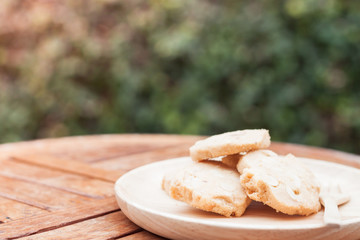 Cashew cookies on wooden plate