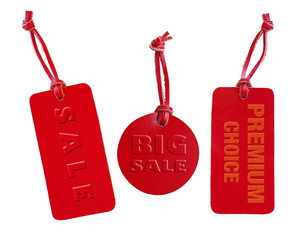 Red leather sale tag set, emboss words