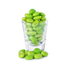 green soybeans on white background