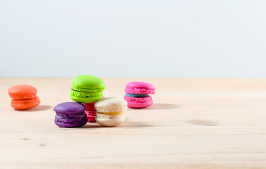 colorful macaron on wooden. copy space