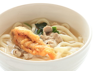 Japanese food, squid tempura on pork udon