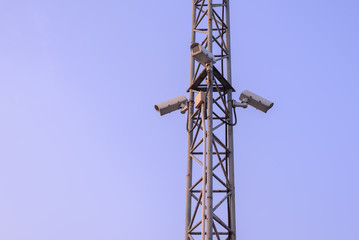 Security IR camera for monitor aerial view events in city.