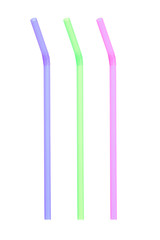Three colorful straws isolated on white