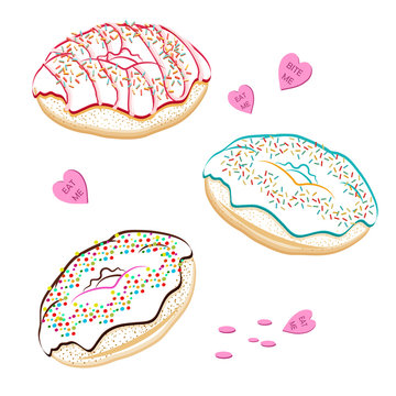 Donuts outline set. Collection of tasty donuts with different ic