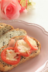 tomato and cheese on sesame bread