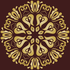 Oriental golden pattern with arabesques and floral elements. Traditional classic ornament