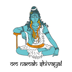 cartoon doodle lord Shiva sitting in lotus pose in meditation