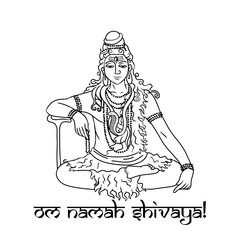 cartoon doodle lord Shiva sitting in lotus pose in meditation