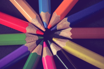 Naklejka premium Color pencils with filter effect retro vintage style