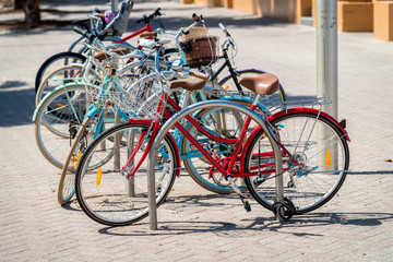 Fototapeta na wymiar Bicycles parked in a row