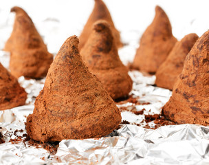 Chocolate truffles on ? food aluminum foil