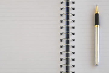 The blank notebook and a silver pen.