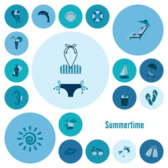 Fototapeta premium Summer and Beach Simple Flat Icons