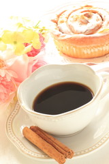 Cinnamon bun and coffee
