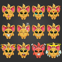 Set cute cartoon fantastic animal like a cat with different emot