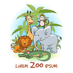 Obraz na płótnie Canvas Zoo cartoon animals logo