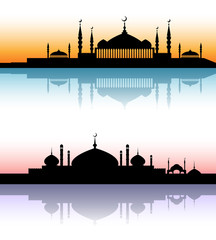 Mosque architecture silhouettes sunset cityscapes