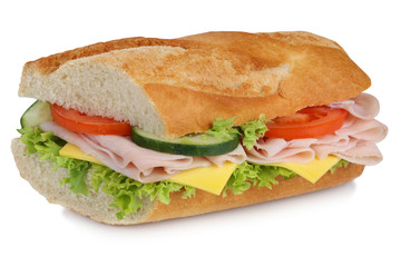 Belegtes Baguette zum Frühstück mit Schinken Freisteller