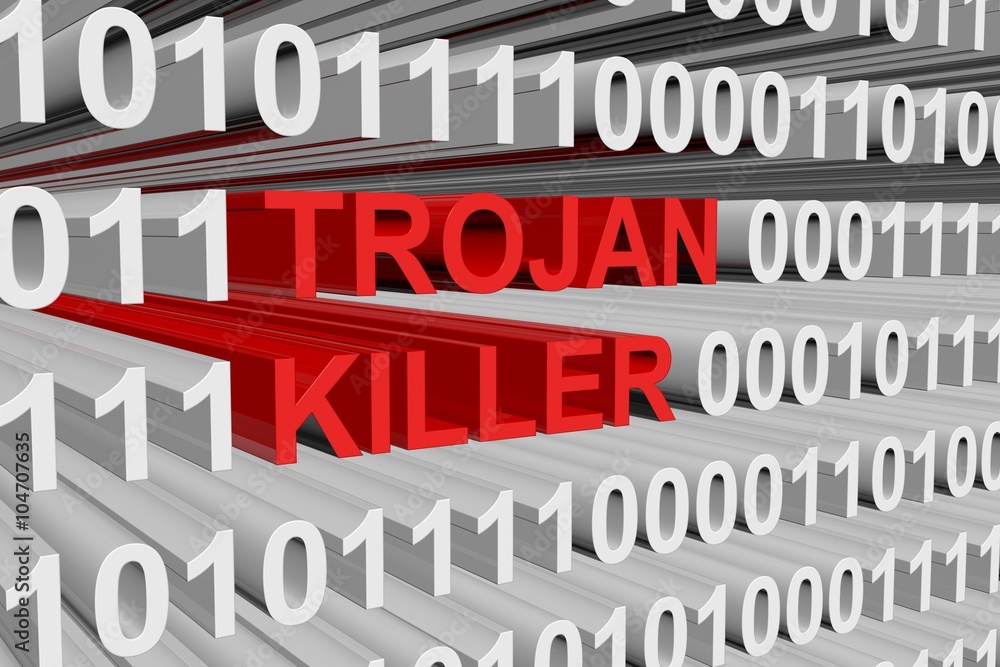 Poster trojan killer is presented in the form of binary code