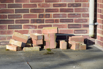 Pile of bricks from broken wall