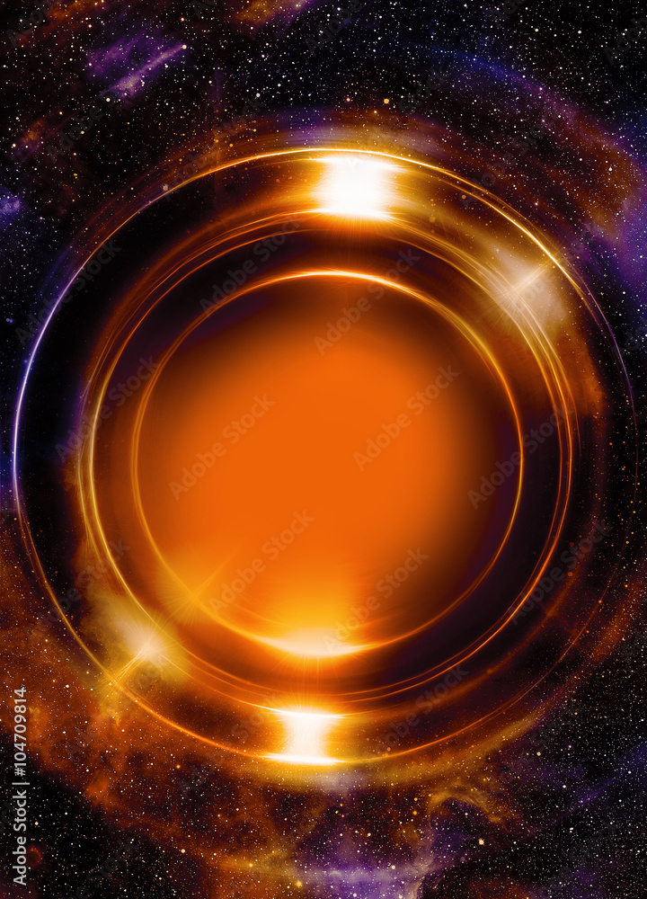Poster Light circle and cosmic space. With light triangle structure. Copy space.