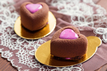 Heart shaped chocolate mousse cakes