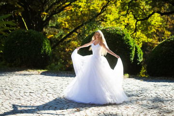 Bride in beautiful dress outdoor