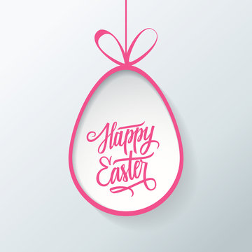 Easter egg with handwritten inscription Happy Easter. Happy Easter greeting card. Happy Easter lettering. Happy Easter symbol. Vector illustration.