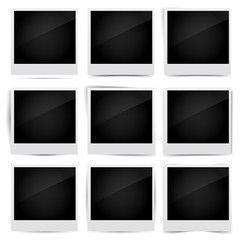 Collection of blank photo frames with adhesive tape, different shadow effects and empty space for your photograph and picture. EPS 10 vector illustration isolated on white background.